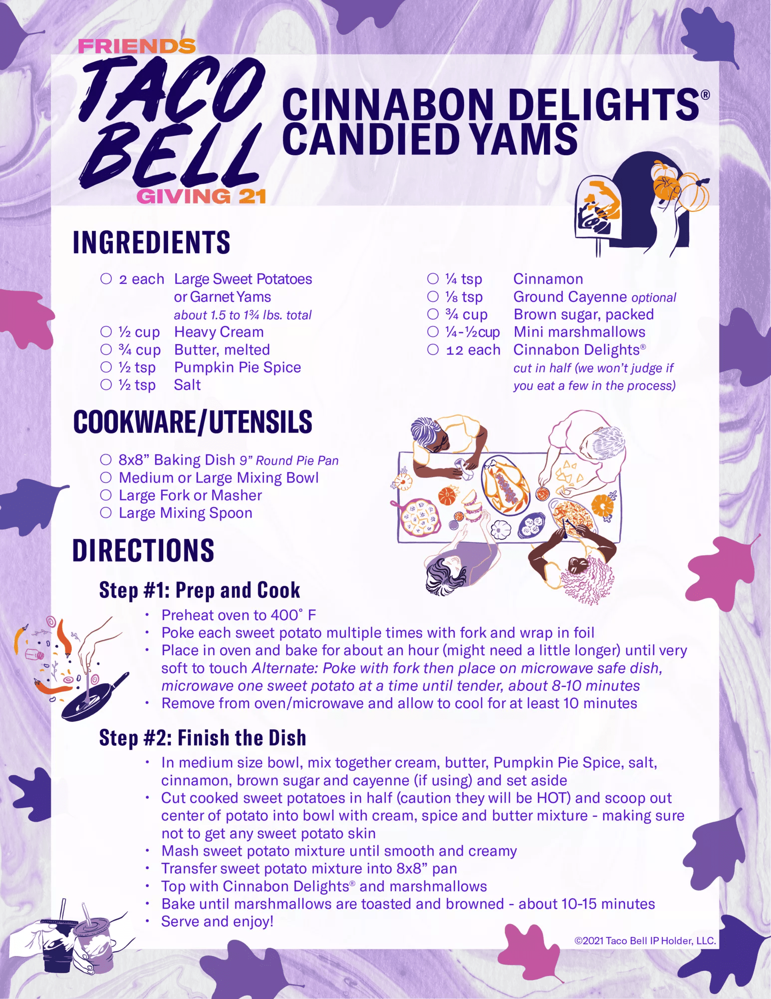 How To Make The Cinnabon Delights® Candied Yams From Taco Bell’s 9th Annual Friendsgiving | Friendsgiving-RecipeCard